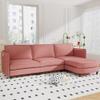107.8" Oversized Comfort Sofa Bed with Movable Ottoman, 3-seater Breathable Chaise, Chic Spacious Couch with Clean Lines Armrests & Side Pockets & Sturdy Wood Frame for Living Room Study Office, Red view 1