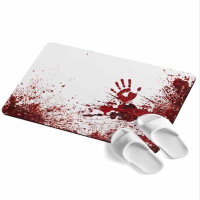 BOSIJOY Bath Mat Absorbent Bathroom Rug,Halloween Horror Bloody Handprint Non Slip Quick Dry Bath Rugs Diatomite Stone Shower Mat,Red Blood White Washable Doormat Kitchen Mats