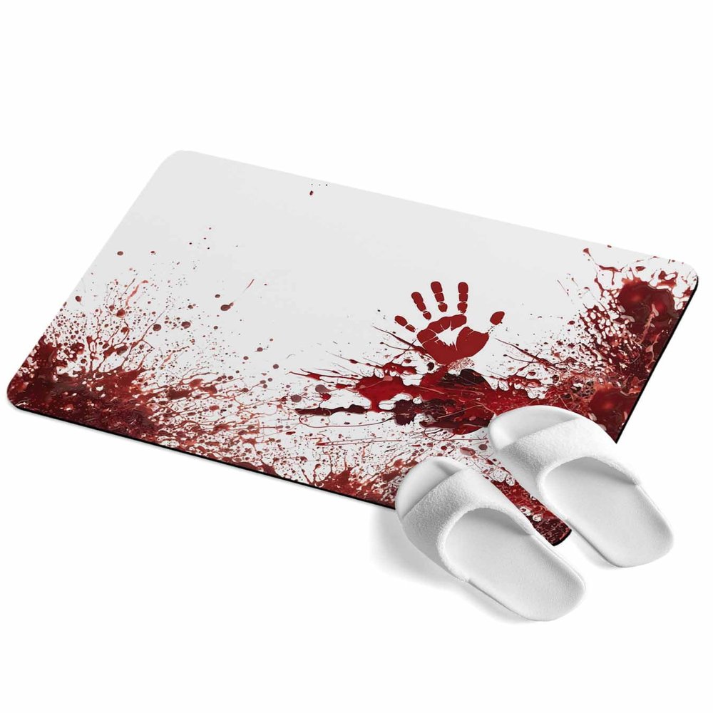 BOSIJOY Bath Mat Absorbent Bathroom Rug,Halloween Horror Bloody Handprint Non Slip Quick Dry Bath Rugs Diatomite Stone Shower Mat,Red Blood White Washable Doormat Kitchen Mats