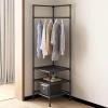 Entryway Garment Rack - Corner Floor Clothes Stand, Rustic Metal Frame Organizer | 17.72x17.72x70.87 Inches Multifunctional Shelf for Coats Shoes Storage, Compact Farmhouse Accent Ideal Hallway Living view 3