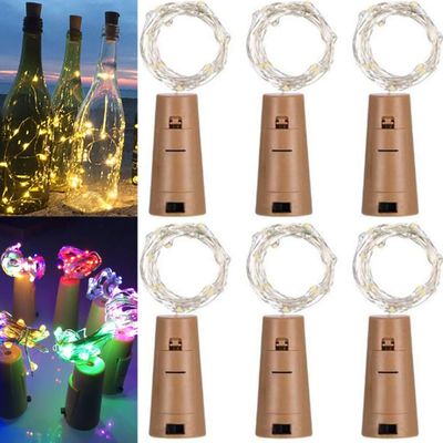 Fuchooky 6 Pack LED Wine Bottle Stopper Lights, 20 LED Submersible Light String 2M/6.6ft for Outdoor Garden Pool Party Wedding Christmas Decor (Cork Not Submersible)