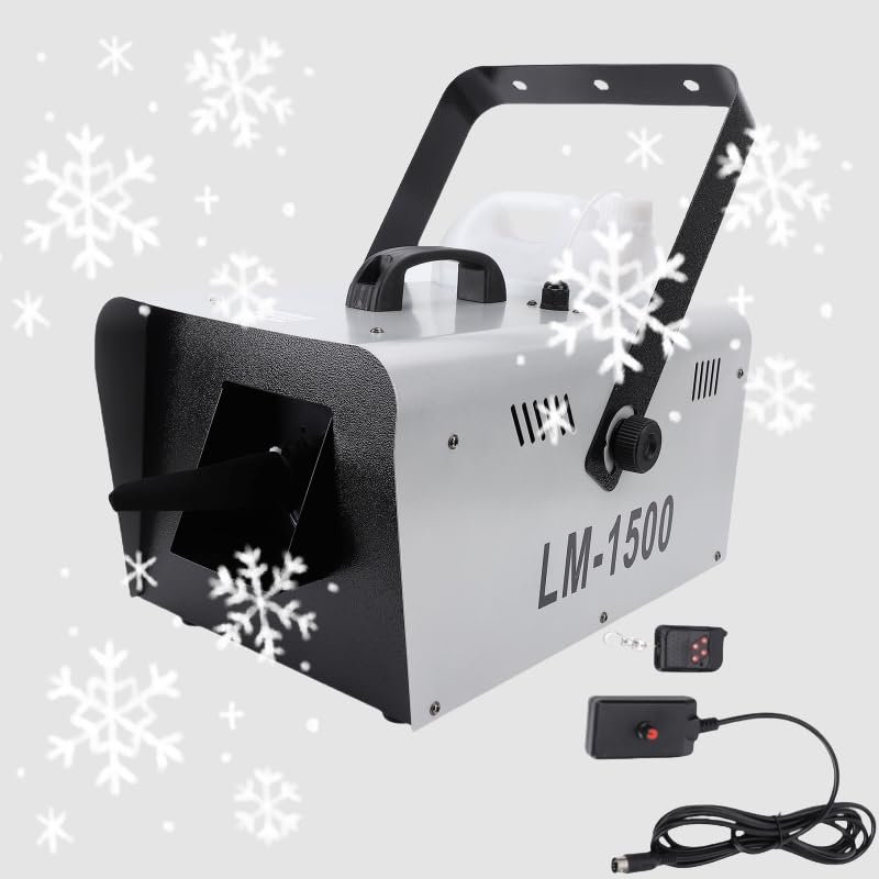 XUMIUZIY 1500W Snow Machine, Fake Snow Making Machine with Wired & Remote Control, High Output Artificial Snowflake Maker, for Indoor Outdoor Decoration (US Plug 100240V)