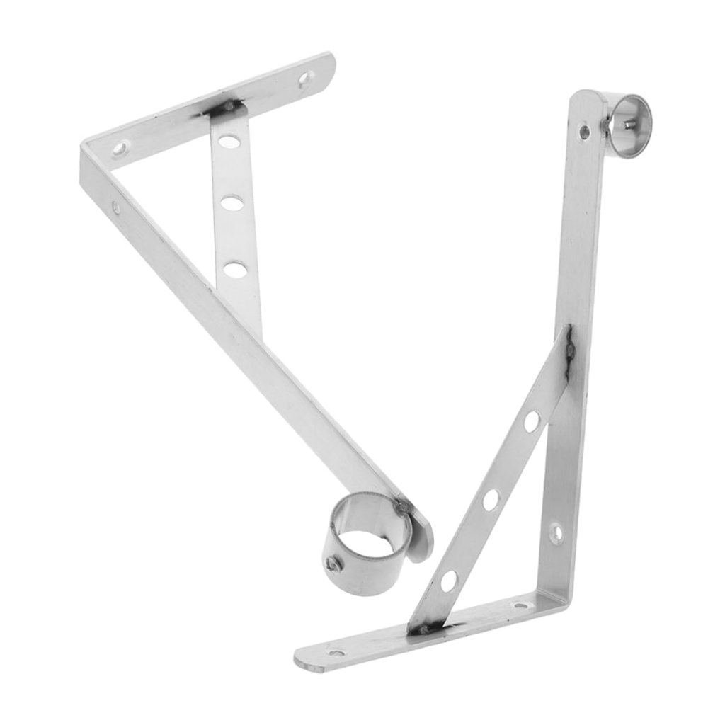 jojofuny 2pcs Side Wall Clothes Mount Clothes Rack Hanging Clothes Rod Holder Closet Rod Mounting Fixture Shelving Support Heavy Duty Rod Bracket Stainless Steel Silver