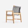 Amador Dining Chair with Armrest Solid Teak Frame, Handwoven Cord Seat, Fully Assembled (Natural/Light Grey Basket Cord) view 3