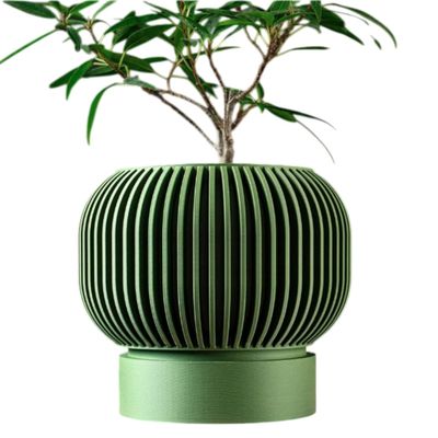 Ribbed Green Ceramic-Look Planter Pot | Sculptural Indoor Container for Succulents & Houseplants | Modern Desk Decor & Shelf Display - 3D Printed in Canada
