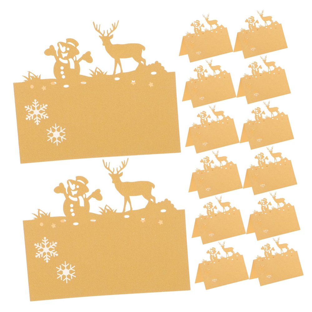 PRETYZOOM 50Pcs Christmas Place Cards Elegant Reindeer Snowman Cutouts for Holiday Table Settings DIY Friendly for Organizing Seating at Parties and Dinners
