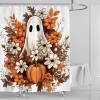 4Pcs Fall Halloween Shower Curtain Set Ghost Pumpkin Autumn Floral Shower Curtain for Halloween Bathroom Decor with Anti-Slip Waterproof Bathtub Bathroom Rugs Toilet Lid Cover (Ghost Pumpkin) view 3