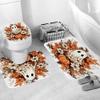 4Pcs Fall Halloween Shower Curtain Set Ghost Pumpkin Autumn Floral Shower Curtain for Halloween Bathroom Decor with Anti-Slip Waterproof Bathtub Bathroom Rugs Toilet Lid Cover (Ghost Pumpkin) view 4