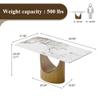 63" Modern Dining Table for 4-6, White Rectangle Dining Table, Sintered Stone Dining Tabletop with U-Shape Carbon Steel Pedestal (Table Only) view 2