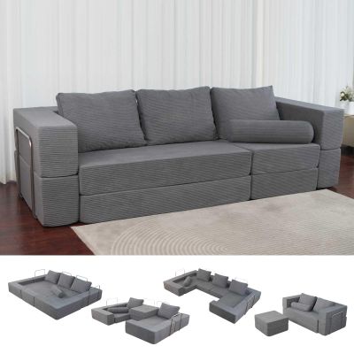 102" Cloud Sectional CouchI-Shape Sofa,Machine-Washable Covers Modern Modular Sofa with Deep Seat, Upholstered Couches for Living Room Bedroom,Ergonomic Lounge Comfort No Assembly Required (Grey)