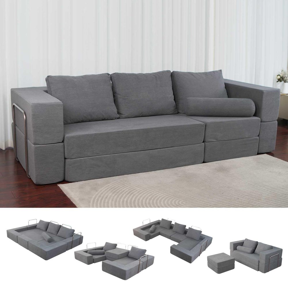 102" Cloud Sectional CouchI-Shape Sofa,Machine-Washable Covers Modern Modular Sofa with Deep Seat, Upholstered Couches for Living Room Bedroom,Ergonomic Lounge Comfort No Assembly Required (Grey)
