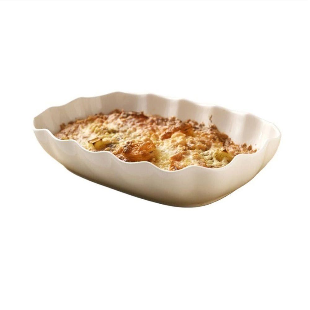 FURUIM2024M Baking Dish Ceramic Baking Dish Baking Rice Plate Tableware Oven Rectangular Household Deepening Salad Plate Steamed Fish Plate Roasting Pans