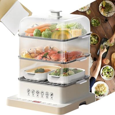 3-Tier Foldable Electric Steamer 360 Steam Cycle, Detachable Heater, 12-Hour Auto Keep Warm, Ideal for Meat & Versatile Cooking