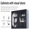 Floating Wall Cabinet, Metal Medicine Cabinet with Glass Door, Over-The-Toilet Storage, Wall-Mounted Bathroom Organizer with Doors for Cosmetics & Essentials view 4