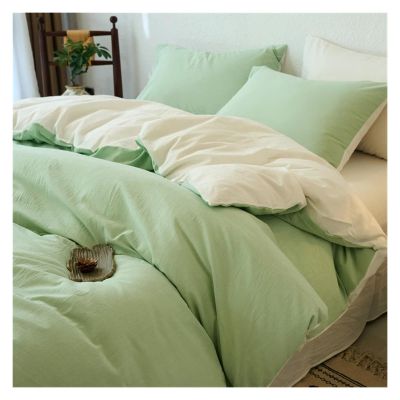 DJJSDMY Cotton Bedding Set Washed Cotton Yarn-Dyed Solid Color 3-Piece Duvet Cover Set (1 Duvet Cover + 2 Pillowcases) Full Size(Color 3,200x200cm(79x79 in))