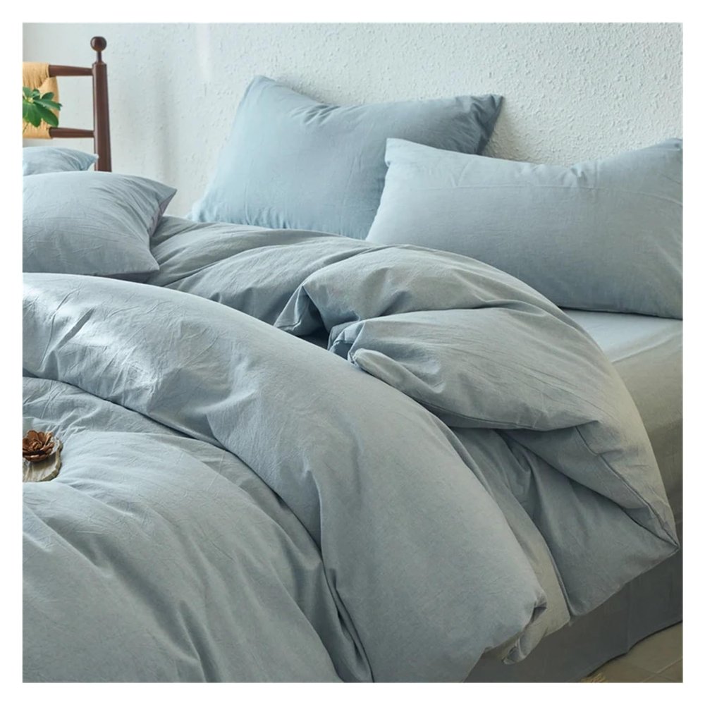DJJSDMY Cotton Bedding Set Washed Cotton Yarn-Dyed Solid Color 3-Piece Duvet Cover Set (1 Duvet Cover + 2 Pillowcases) Full Size(Color 5,240x220cm(94x87 in))