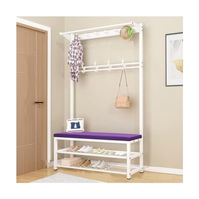 Exquisite Clothes Rail Rack Shoe Bench Coat Stand Rack Hanger Entryway Coat Rack with Shoe Bench 3-in-1 with Storage Bench with Shelf and Hanging Hook Freestand