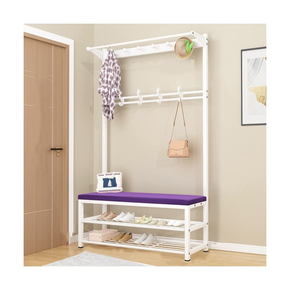Exquisite Clothes Rail Rack Shoe Bench Coat Stand Rack Hanger Entryway Coat Rack with Shoe Bench 3-in-1 with Storage Bench with Shelf and Hanging Hook Freestand