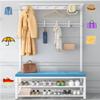 Exquisite Clothes Rail Rack Shoe Bench Coat Stand Rack Hanger Entryway Coat Rack with Shoe Bench 3-in-1 with Storage Bench with Shelf and Hanging Hook Freestand view 3