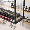 Adjustable Hanging Wine Rack Vintage Wrought Iron Floating Rack Retro Country Style Kitchen Restaurant Bar Wine Cellar Storage Expandable Width and Height 100/120cm Lengt view 4