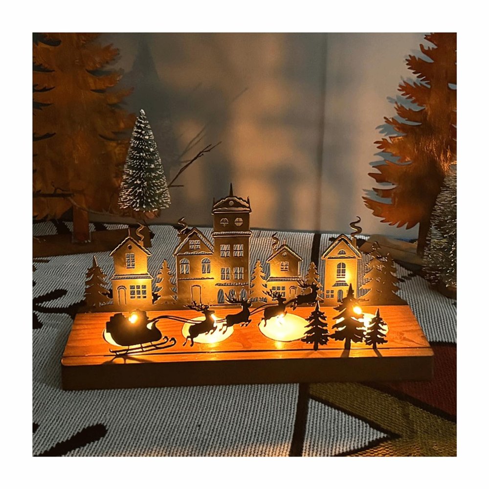 Table Centerpiece Black Wooden and Iron Christmas Candle Holder Taper Candle Holders Decorative Candelabra for Patio Dining Table Desk Party New House Gift