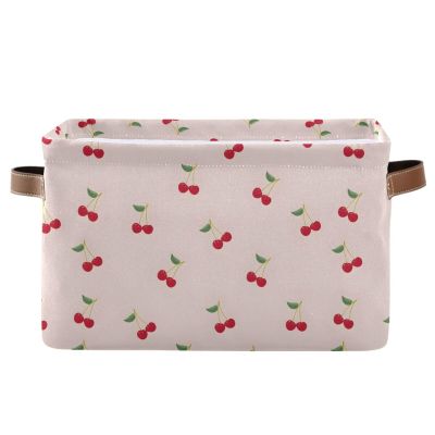 ALAZA Lovely Cherry Leaf Fruit Large Storage Basket for Organizing Foldable Storage Bin for Shelves Home with Handles 1 Pack