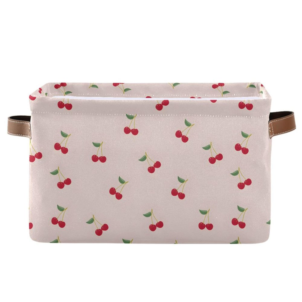 ALAZA Lovely Cherry Leaf Fruit Large Storage Basket for Organizing Foldable Storage Bin for Shelves Home with Handles 1 Pack