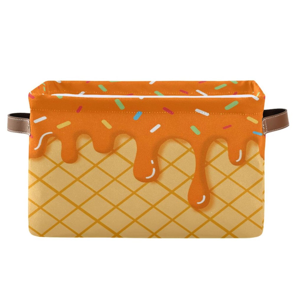ALAZA Orange Ice Cream Large Storage Baskets for Organizing Foldable Storage Bins for Shelves Home with Handles 2 Pack