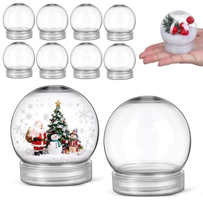 DOITOOL 10 Pcs 2.4 Inch Plastic Snow Globes with Screw Off Cap Clear Water Globe Jar for Christmas DIY Crafts Candy Cookies Plant Flower Moss Landscape