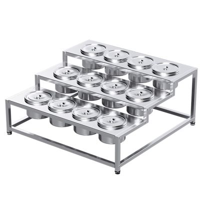 Stainless Steel Spice Rack Set for Kitchen - Commercial Countertop Dispenser with Pans & Lids - Perfect for Seasoning, Sauces, Condiments & Salad Ingredients (57x55.5x26cm)