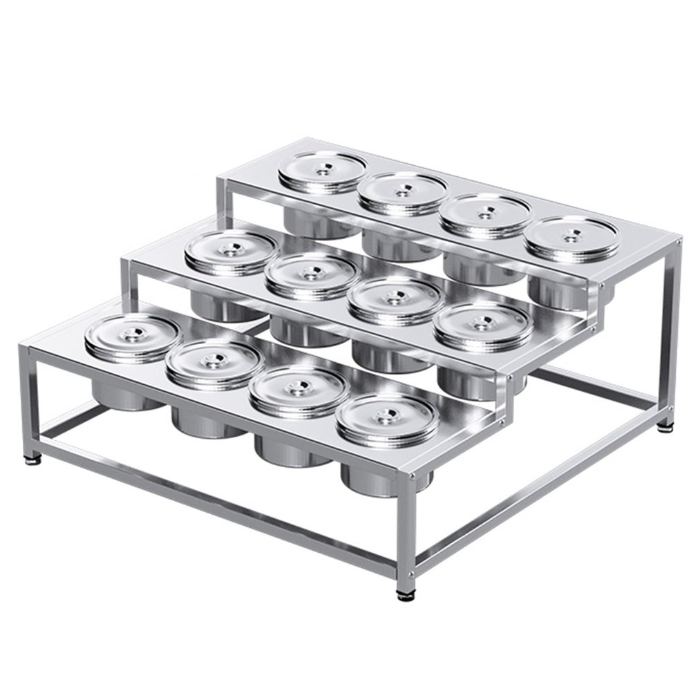 Stainless Steel Spice Rack Set for Kitchen - Commercial Countertop Dispenser with Pans & Lids - Perfect for Seasoning, Sauces, Condiments & Salad Ingredients (57x55.5x26cm)