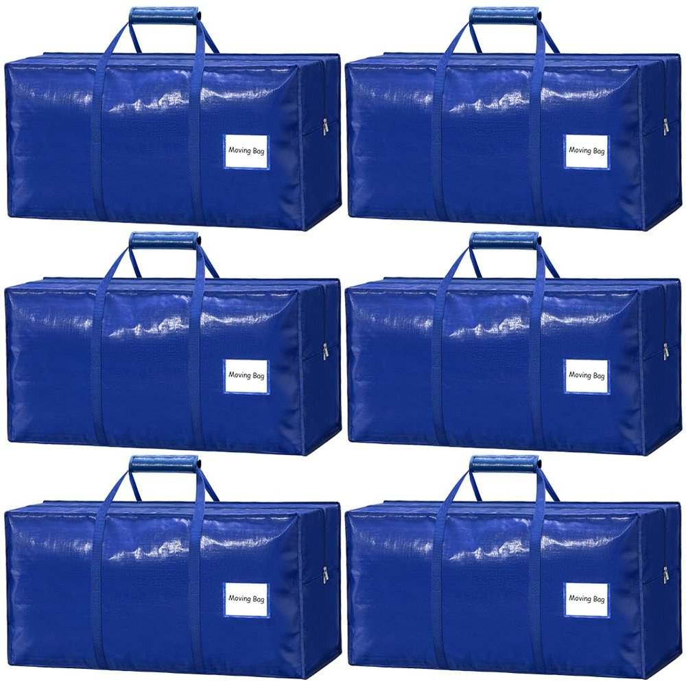 6 Pack Large Moving Bags Heavy Duty Reusable Storage Bags with Zippers & Handles | Extra-Large Packing Bags for Moving Boxes, Clothes, Bedding, Holiday Dcor & Home Storage