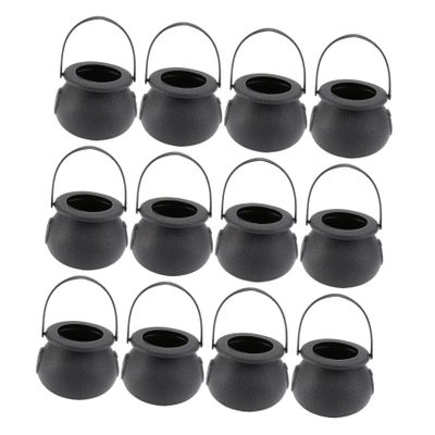 12Pcs Black Witch Cauldron Candy Jars Halloween Props Handheld Candy Buckets for Party Decorations Spooky Accessories for Trick Treat