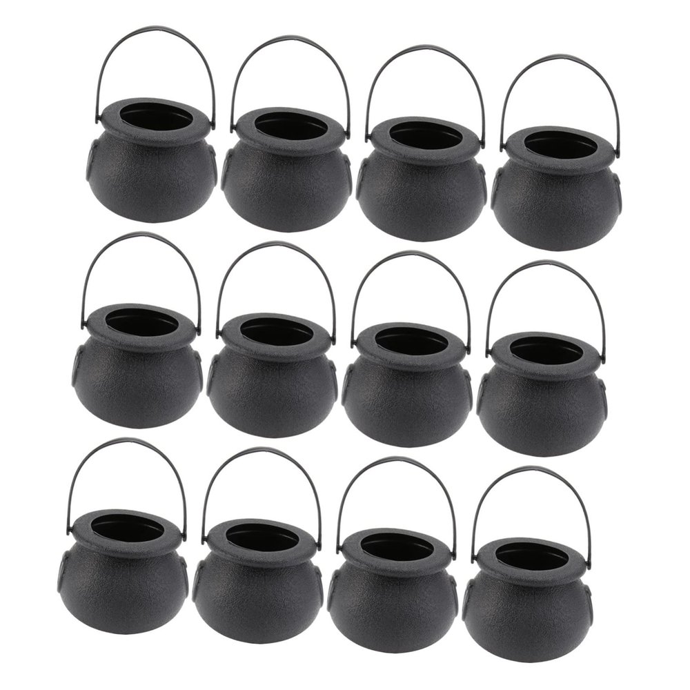 12Pcs Black Witch Cauldron Candy Jars Halloween Props Handheld Candy Buckets for Party Decorations Spooky Accessories for Trick Treat