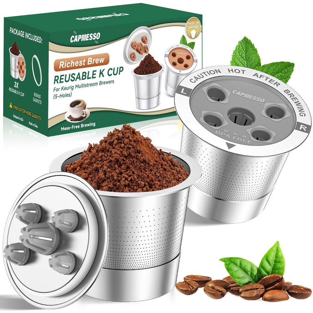 CAPMESSO Reusable K Cups for Keurig 5-Hole MultiStream Brewers, 2 Pack