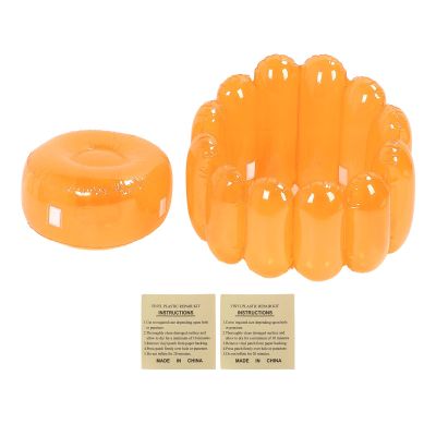 plplaaoo Inflatable Sofa Chair Portable Outdoor Blow Up Couch Seat Transparent Candy Color Stylish Durable Comfortable for Home Living Room Bedroom Pool Party Decor PVC Material 29.5x22in (Orange)