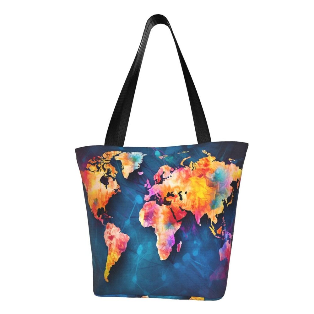 LHBWCVN Abstract World Map Tote Bag for Women Top-Handle Purse Large Shoulder Hobo Bags Casual Handbags Aesthetic Shopping Bag Reusable Grocery Bag Zipper Work Bag Travel Beach Bag