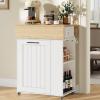 HOOBRO Kitchen Island with Trash Can Storage, Rolling Kitchen Island with Drop Leaf Countertop, Island Table with Power Outlet & Spice Rack, for 10 Gallon Garbage Bin, White and Natural WN33UZD01 view 3