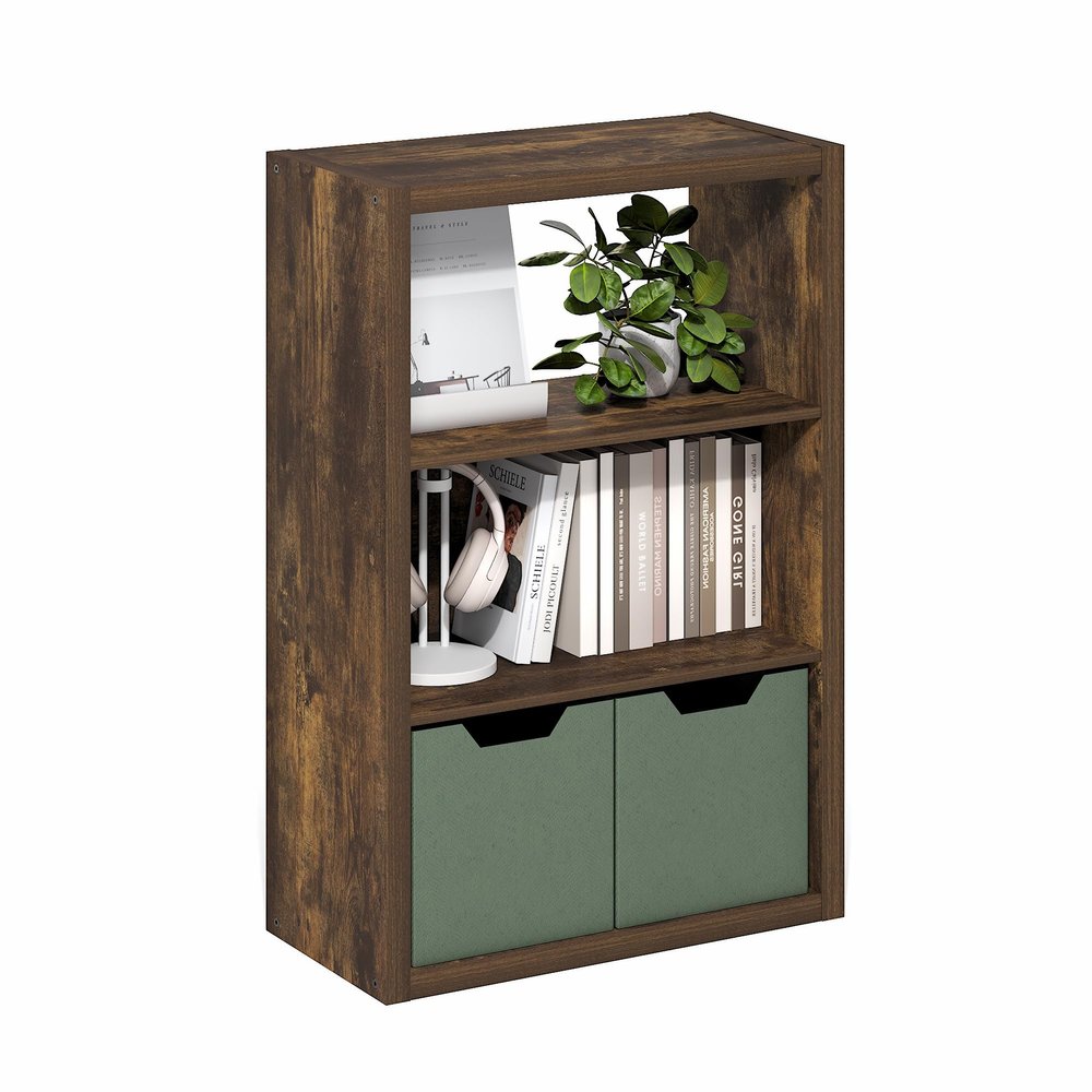 Furinno Viola Book Shelf, 3-Tier Bookshelf, Extra Thick Frame Bookcase with Open Shelf, Open Back Design, 11.3" x 23.2" x 35.9", for Living Room, Bedroom, Home Office, Amber Pine