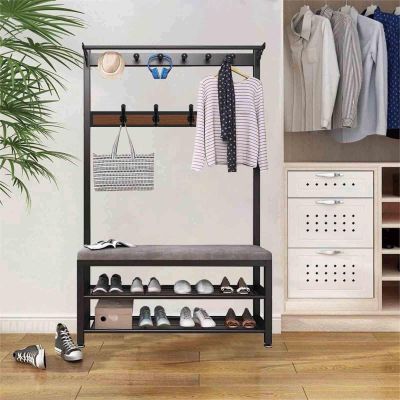 4-in-1 Hall Tree With Bench, Multifunctional Entryway Organizer, Coat Rack, Shoe Storage, For Entryway, Hallway, Mudroom(100 * 32 * 170cm)