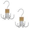2 Piece Multifunctional Hook, Multi Claw Bag Storage Hook, Tie Multi-Functional Rotating 6-Prong Hook for Scarves, Belts, Home Storage (Wood Color) view 1