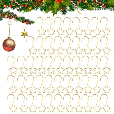 50 PCS Gold Ornament Hooks(2 Inch) for Christmas Tree Home Party Decorations Metal Star Ornament Hangers Anchors Xmas Stocking Small Ornaments Ball Bulb Hangings Hooks Pins Clips Decor Indoor Outdoor
