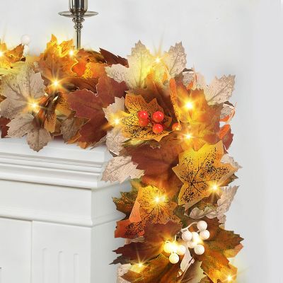 C APPOK Fall Garland String Lights for Thanksgiving Decorations, 50 LED 16.4Ft Lighted Autumn Leaves Garlands Decor, Fall Lights with Timer for Home Party Indoor Mantle