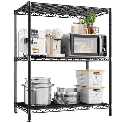 3 Tier Storage Shelves Metal Shelving Unit,Adjustable Wire Rack Pantry Kitchen Shelves,Small Shelf Wire Shelving for Laundry Office Bedroom Dorm Bathroom Closet 24" W x 30" H x 14" D Black Shelves