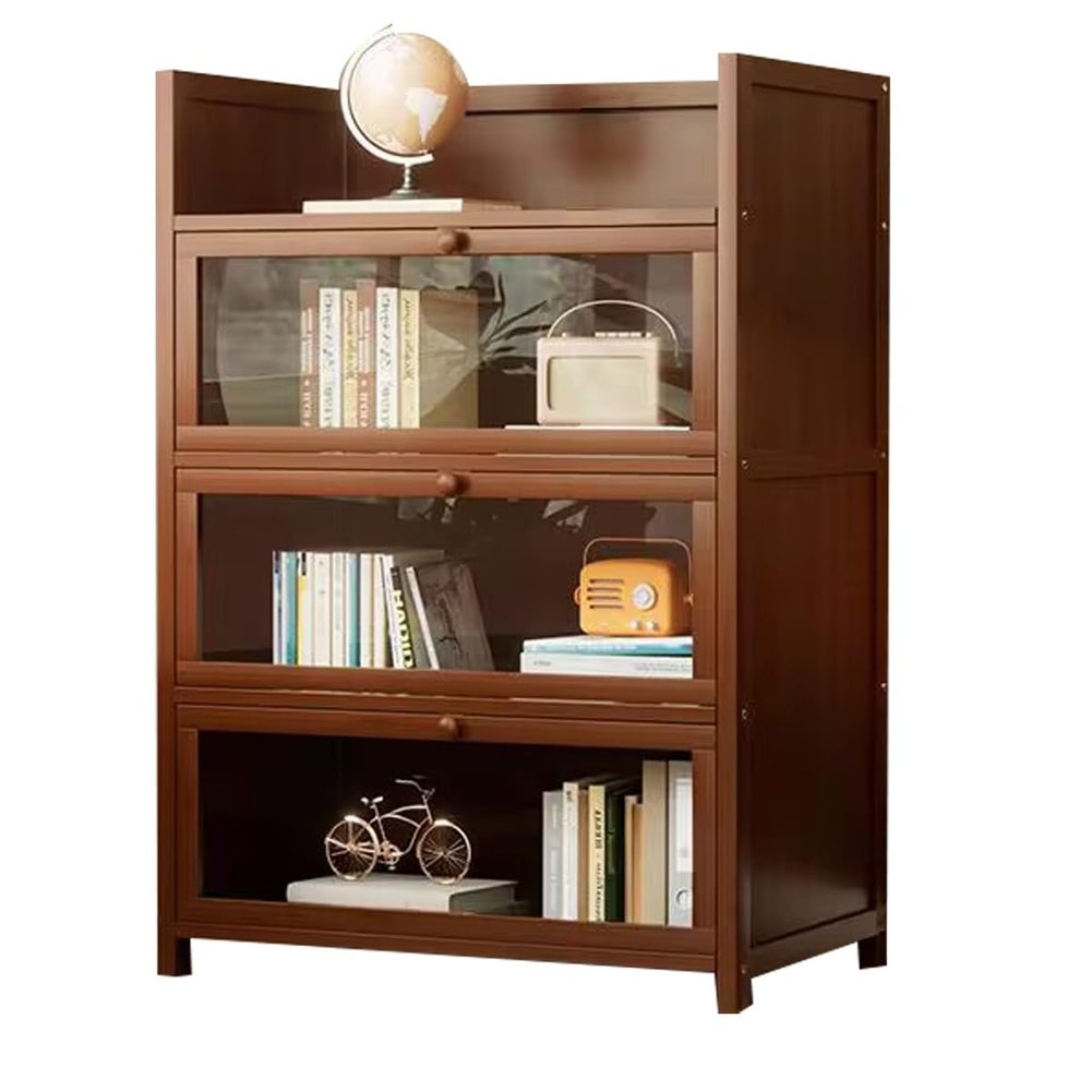 3/4-Tier Curio Cabinet Flip Door Display Case Curio Display Cabinet with Doors and Shelves Bamboo Storage Cabinet With Acrylic Cabinet Door Collectibles Toy Organizers Rack & Display Shelf(4tier,50cm)