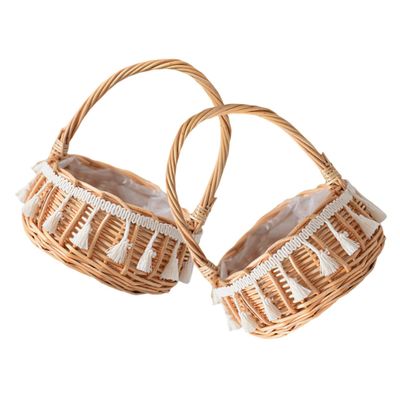 Zerodeko 2pcs Small Woven Rattan Flower Girl Baskets Handles Rustic Round Design 11cm Diameter for Weddings and Easter Decor