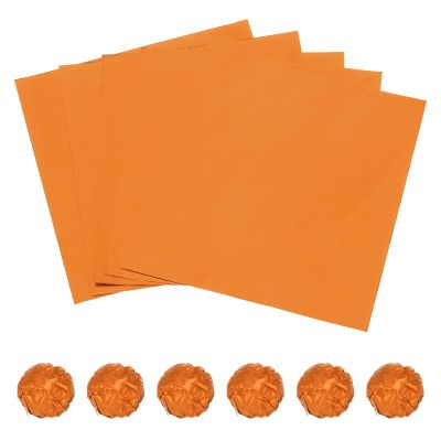 MECCANIXITY 3 Inch Orange Foil Candy Wrappers 100Pcs Aluminum Foil Glossy Chocolate Foil Wrappers Square for Caramel Candies Decoration