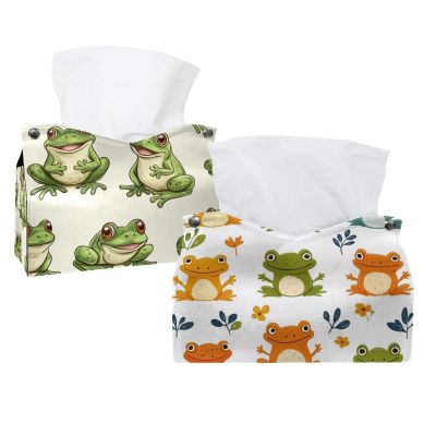 2 Pack Happy Frogs (2) Tissue Box Cover Leather Facial Tissue Dispenser Box Holder for Dresser Bathroom Decorative