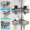 KEGII Corner Shower Caddy Tension Pole with Soap Dish & Razor Holder, Adjustable Bathroom Organizer with Hooks, 25-114.2 Inch Rustproof Storage Shelf for Renters & Apartments, Gunmetal Gray view 3