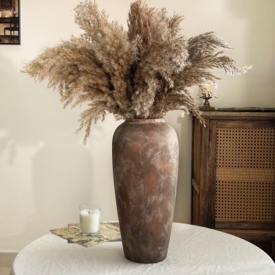 TDIAVH 15 Inch Vintage Farmhouse Decor Ceramic Rustic Vase, Handmade Brown Flower Vases for Centerpieces, Living Room & Kitchen Shelf Decorative Pottery Vase for Home Decor